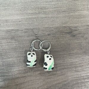 Small 925 Sterling Silver Huggie Panda Earrings
